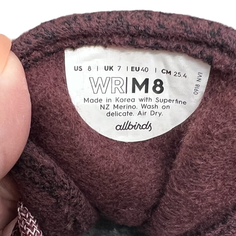 Allbirds Merino Wool Runners Hazy Burgundy Lace Up women's sneakers size 8 - Picture 8 of 9
